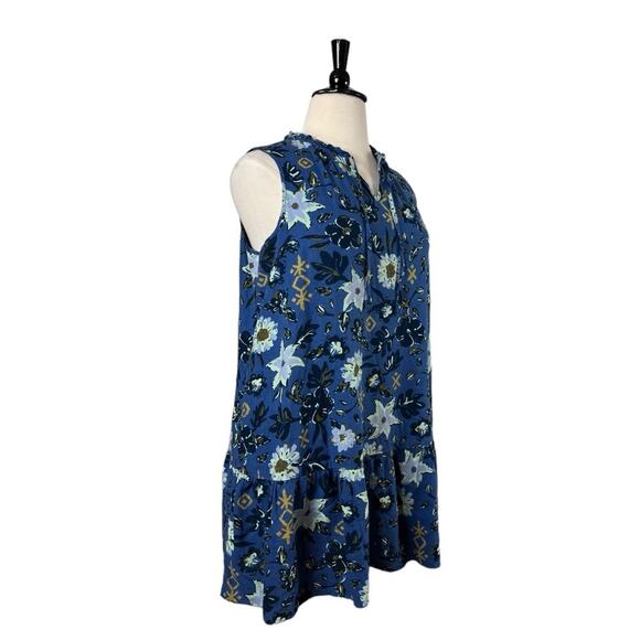 Sonoma Swing Dress Split Tie Neck Ruffle Hem Linen Blue Floral Women’s Size 0X - Picture 2 of 11